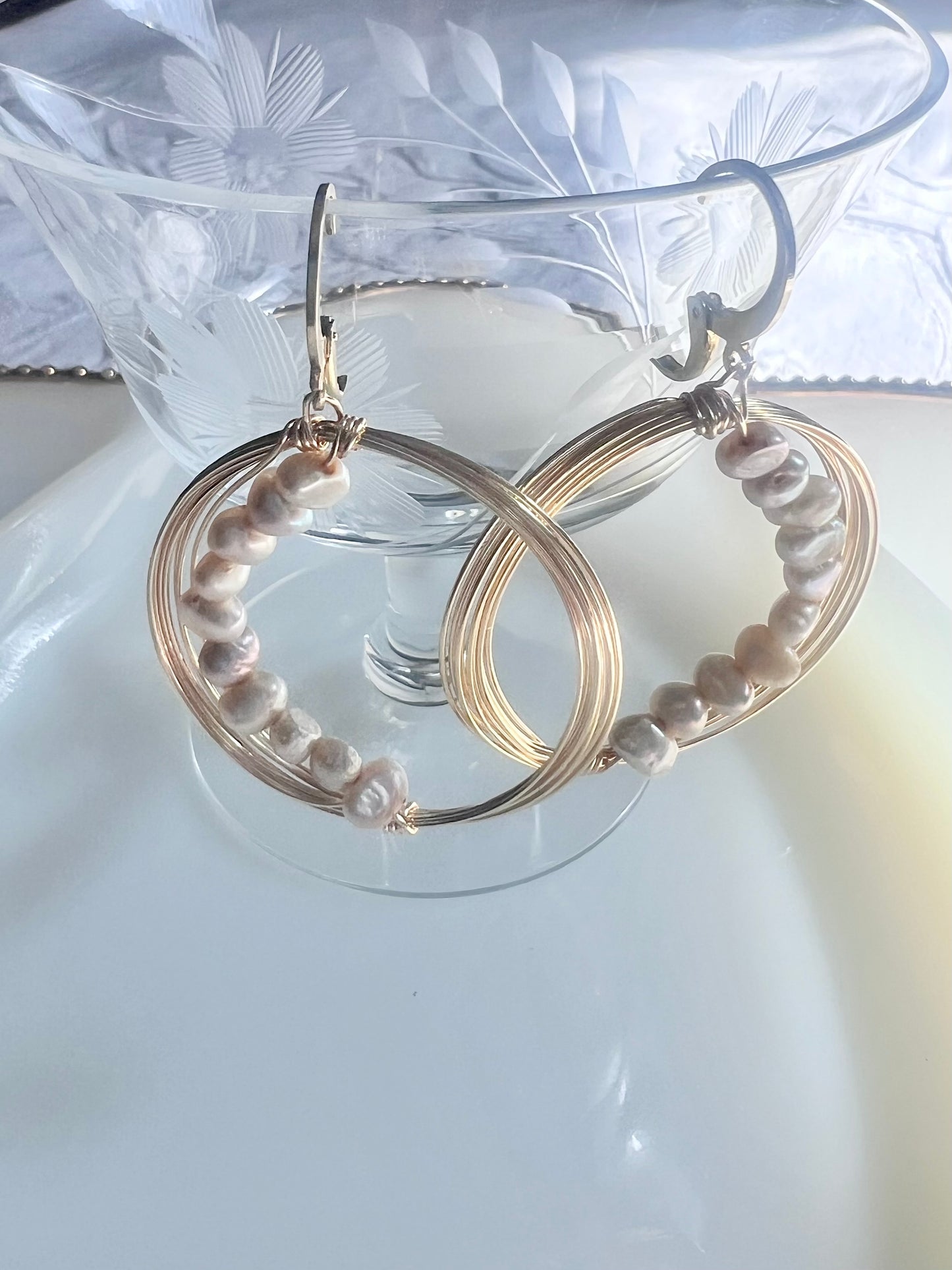 Solar Eclipse Crescent Earrings - Upcycled Fresh Water Pearls - Natural White