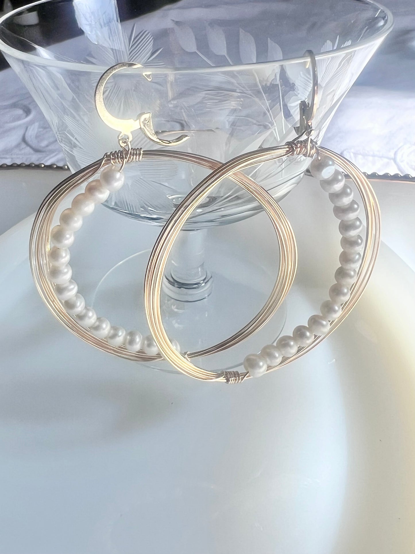 Solar Eclipse Crescent Earrings - Upcycled Fresh Water Pearls - Natural White