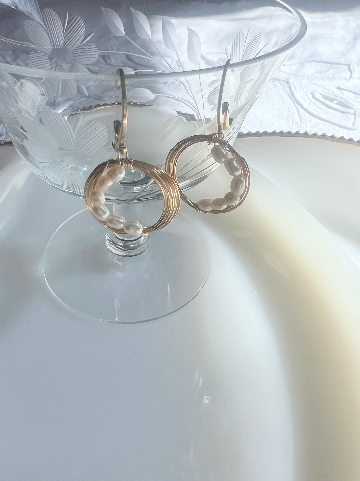 Solar Eclipse Crescent Earrings - Upcycled Fresh Water Pearls - Natural White