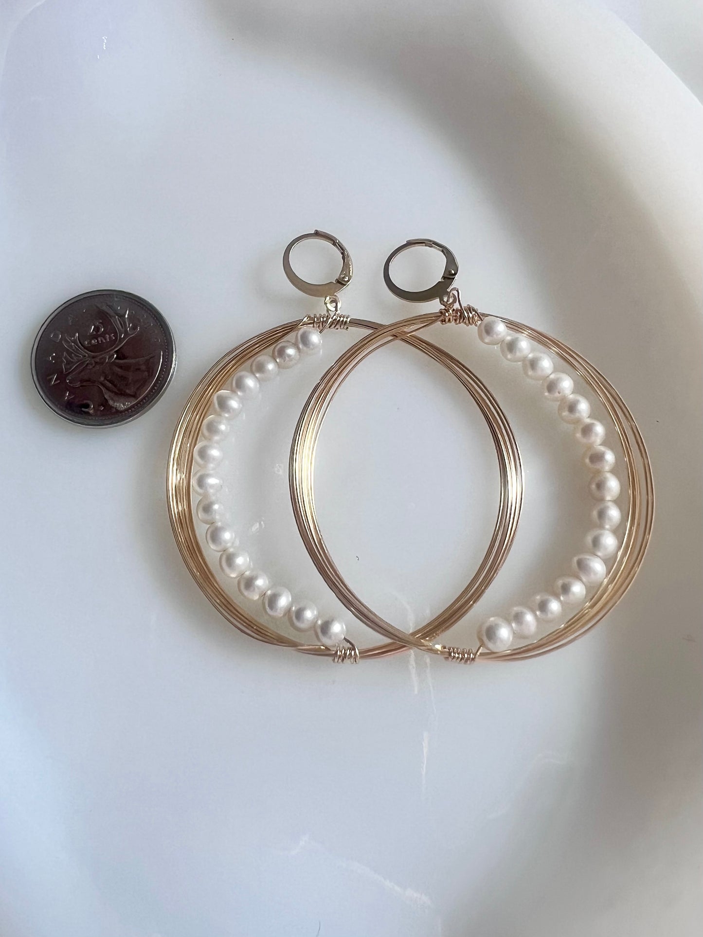 Solar Eclipse Crescent Earrings - Upcycled Fresh Water Pearls - Natural White