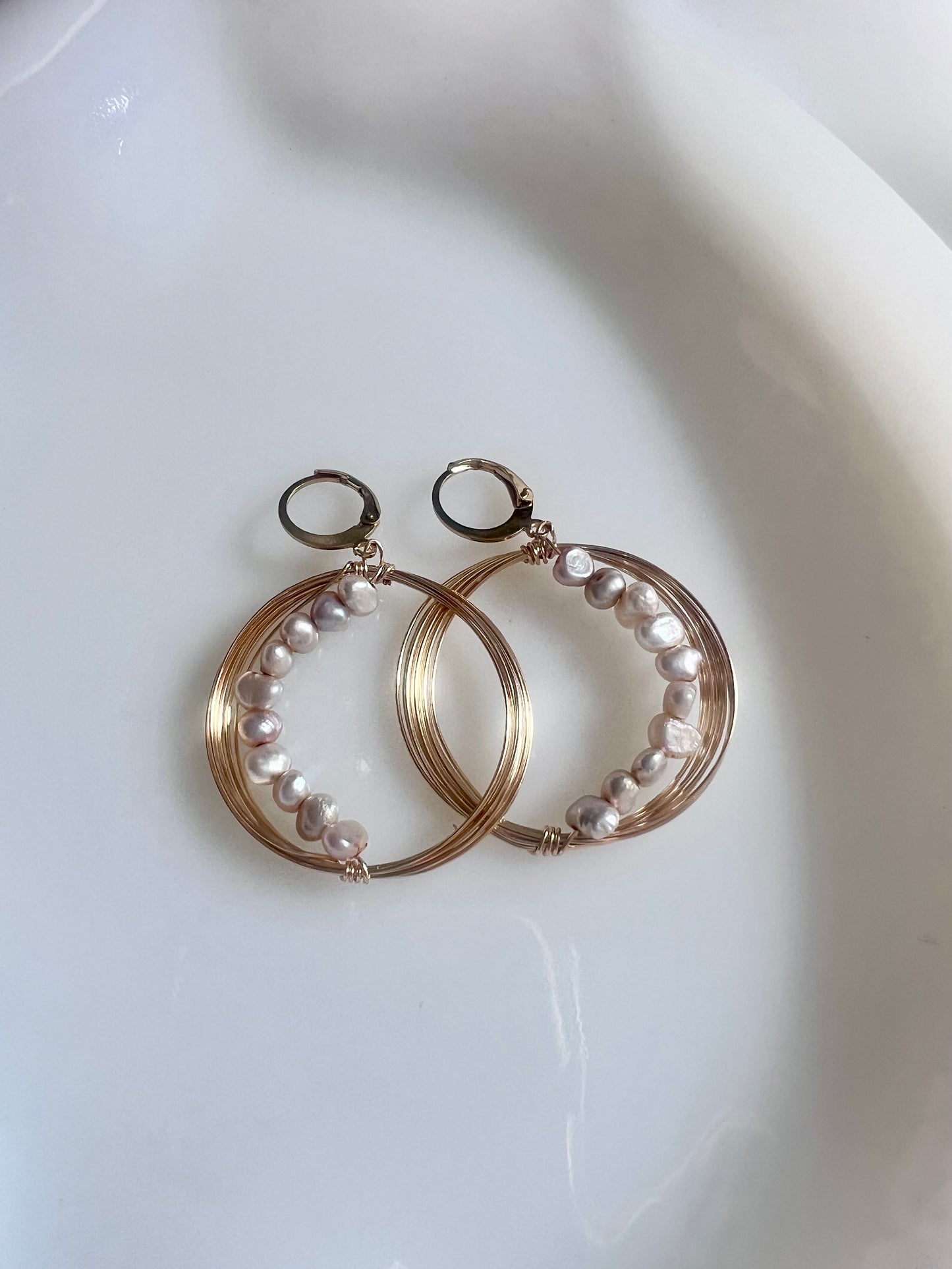 Solar Eclipse Crescent Earrings - Upcycled Fresh Water Pearls - Natural White