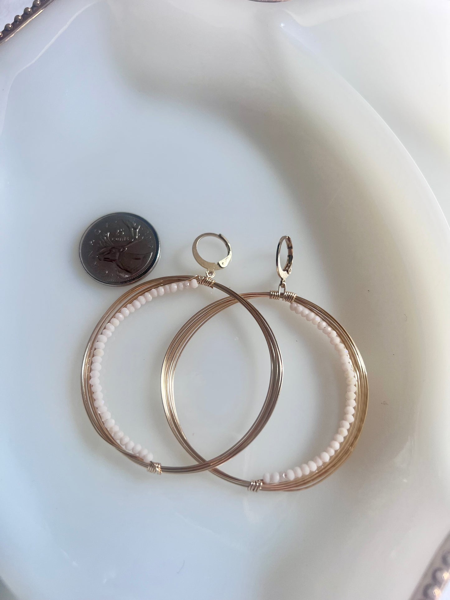 Solar Eclipse Crescent Earrings - Cream Iridescent