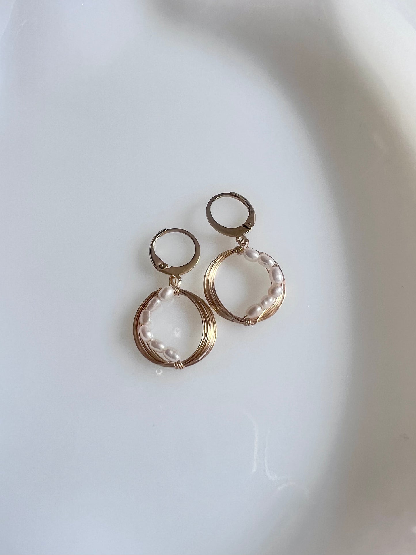 Solar Eclipse Crescent Earrings - Upcycled Fresh Water Pearls - Natural White