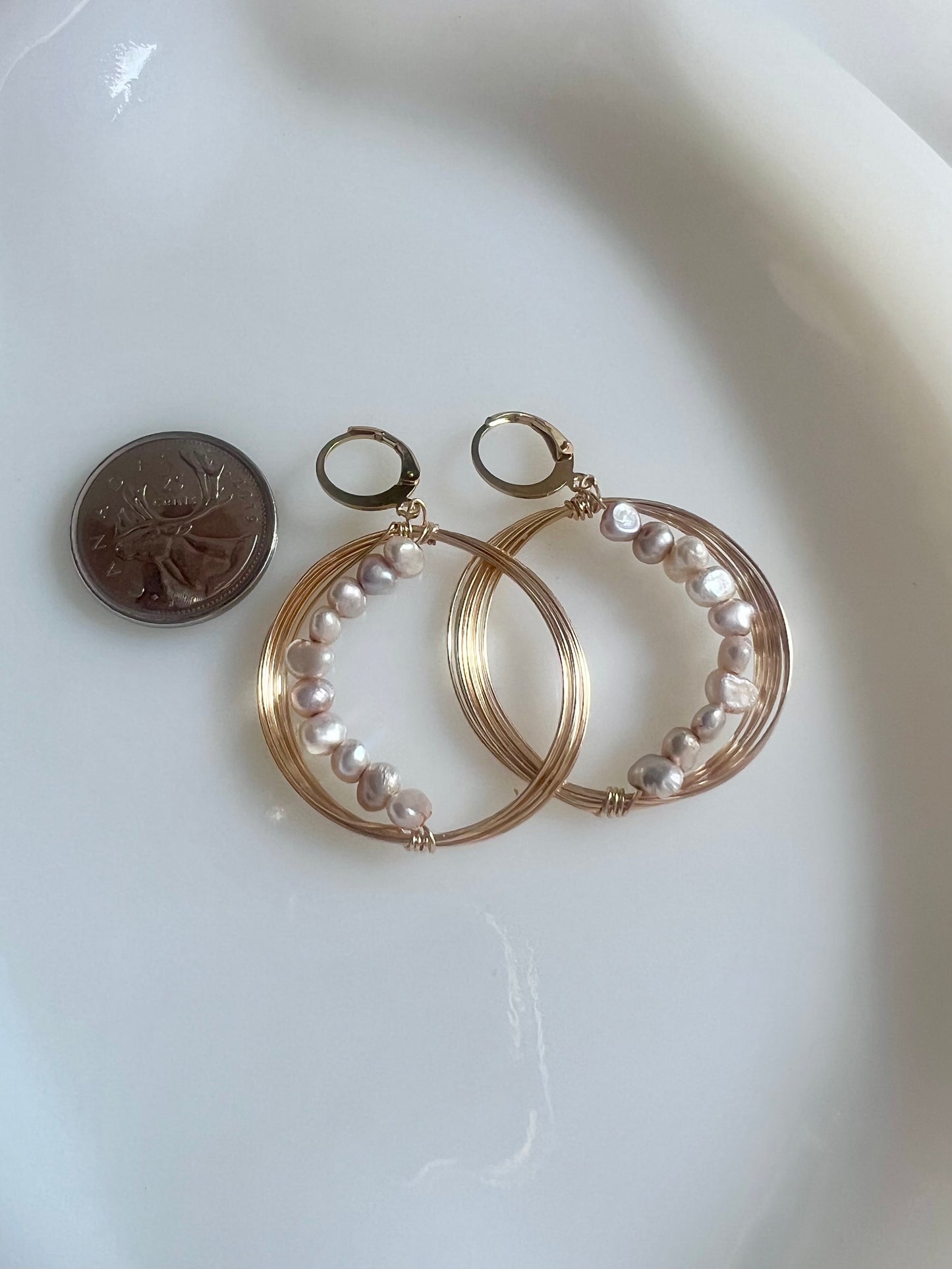 Solar Eclipse Crescent Earrings - Upcycled Fresh Water Pearls - Natural White