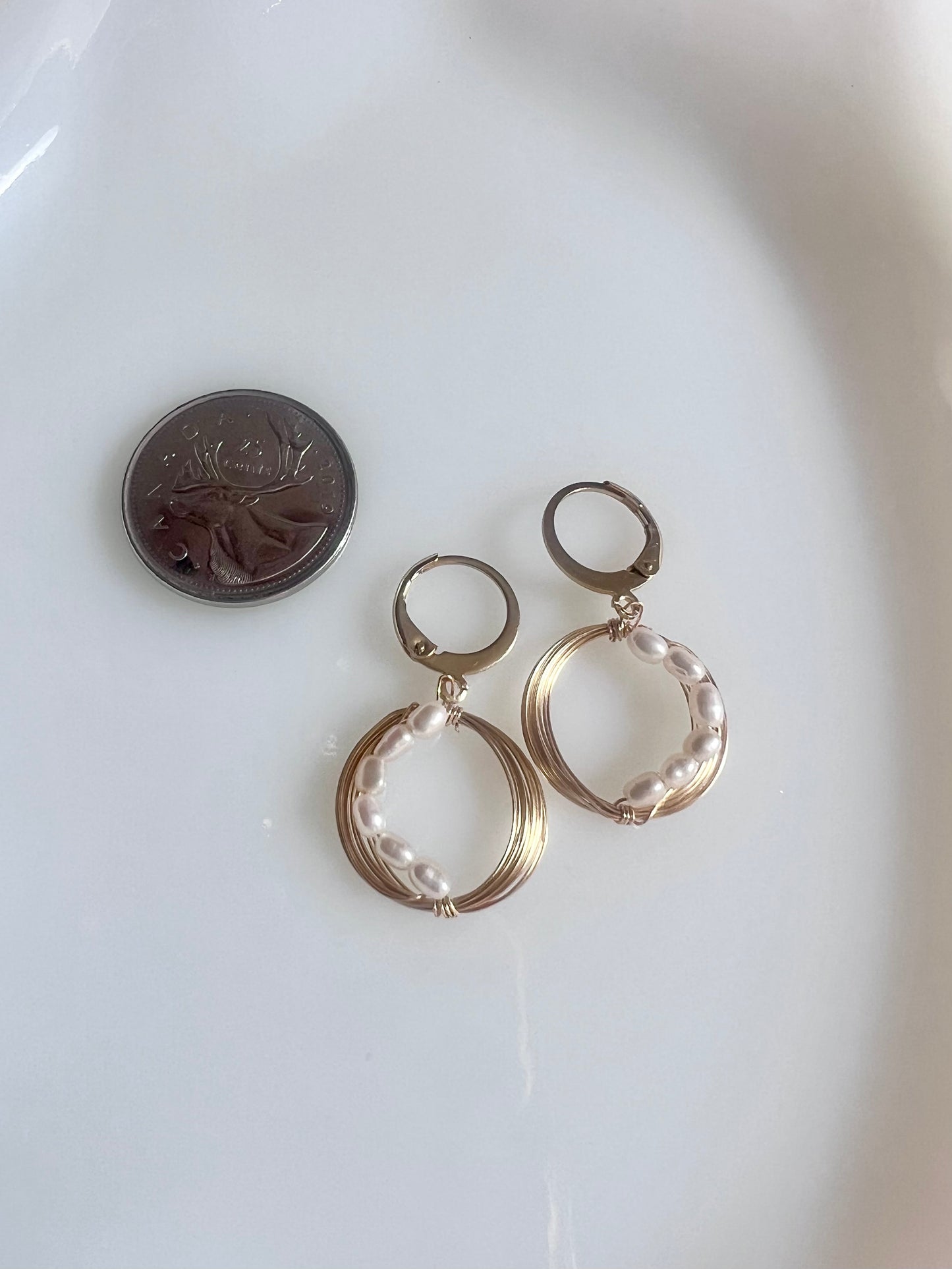 Solar Eclipse Crescent Earrings - Upcycled Fresh Water Pearls - Natural White
