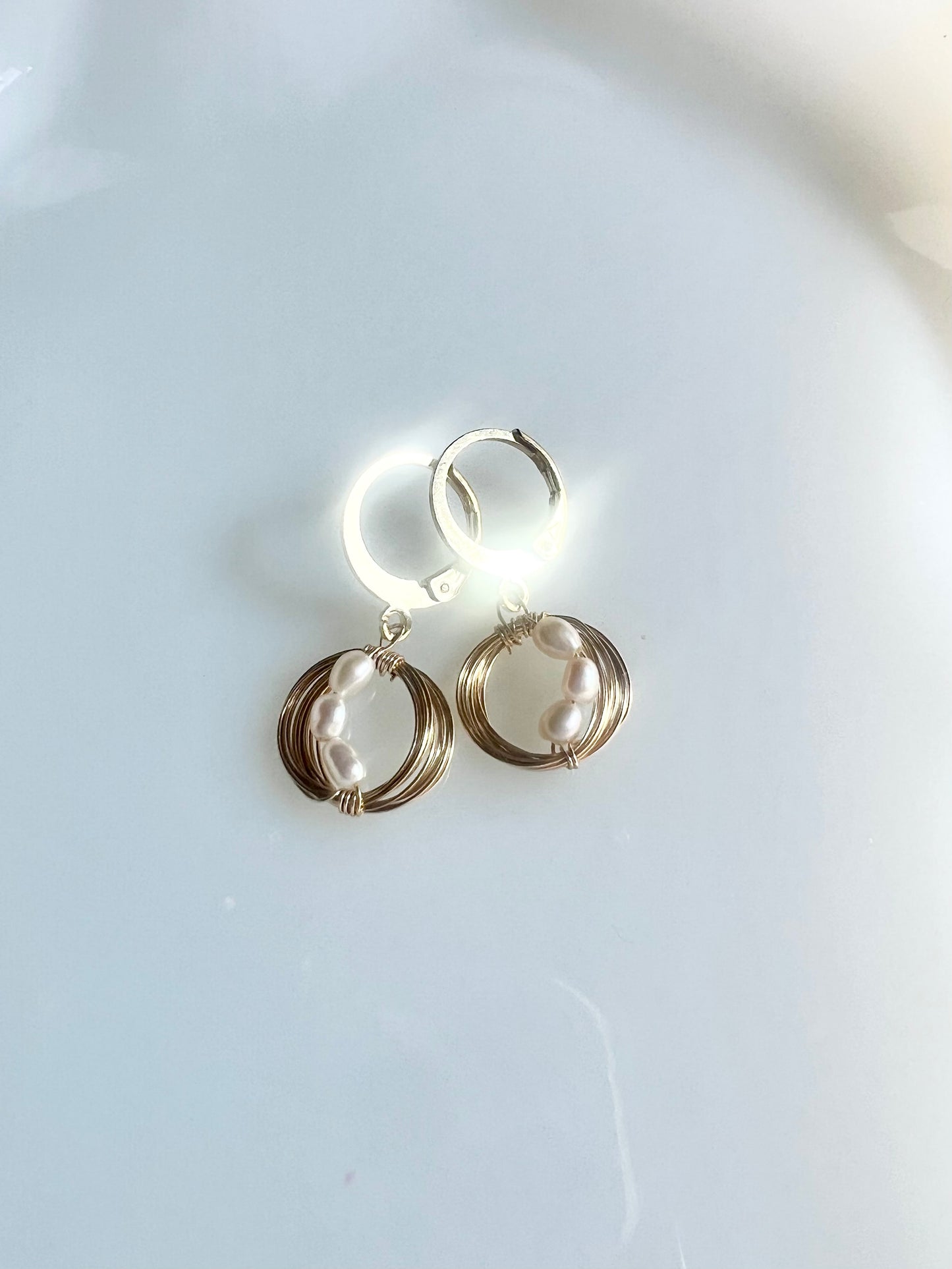 Solar Eclipse Crescent Earrings - Upcycled Fresh Water Pearls - Natural White