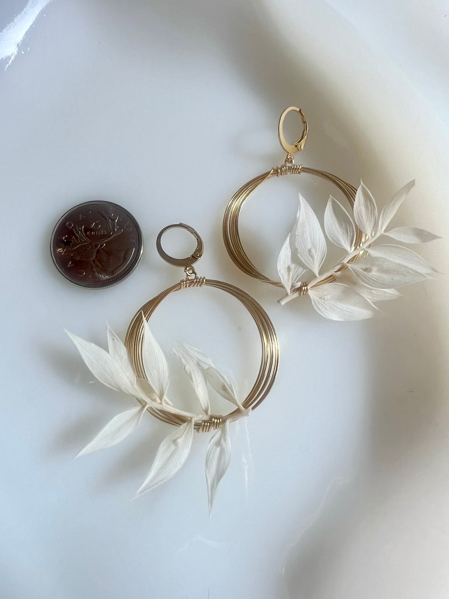 Solar Eclipse Forager Earrings * White Italian Ruscus