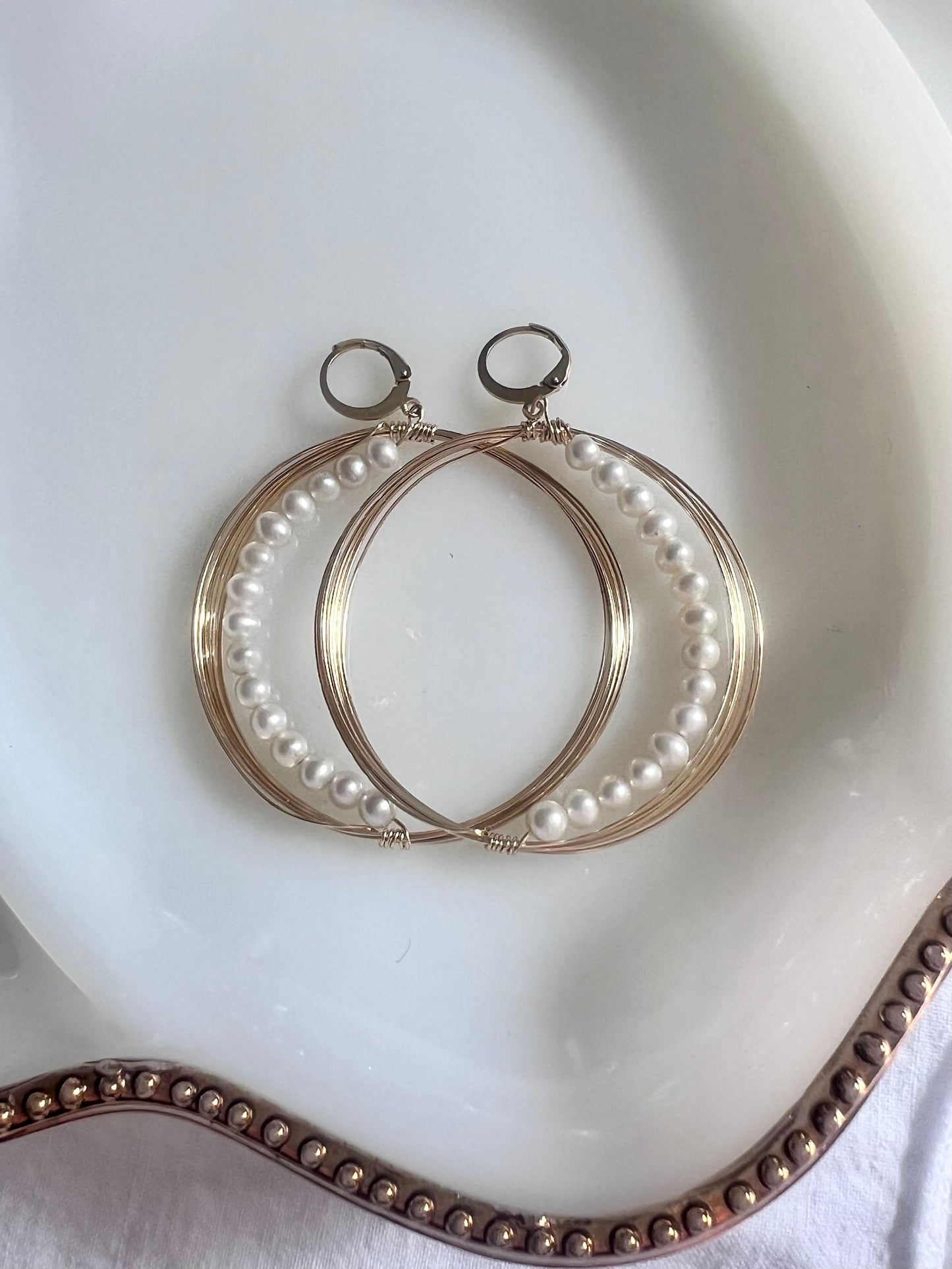 Solar Eclipse Crescent Earrings - Upcycled Fresh Water Pearls - Natural White