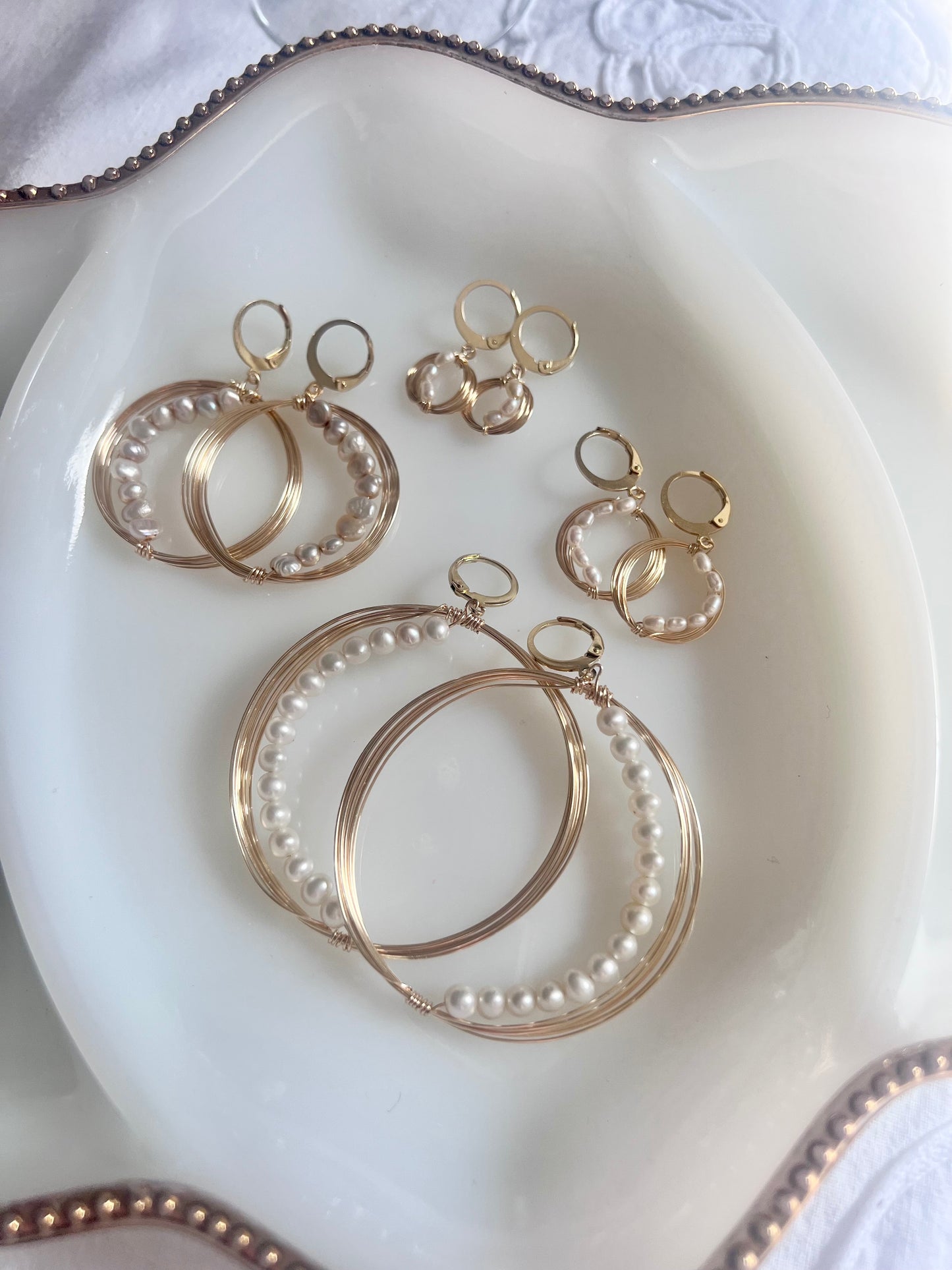 Solar Eclipse Crescent Earrings - Upcycled Fresh Water Pearls - Natural White