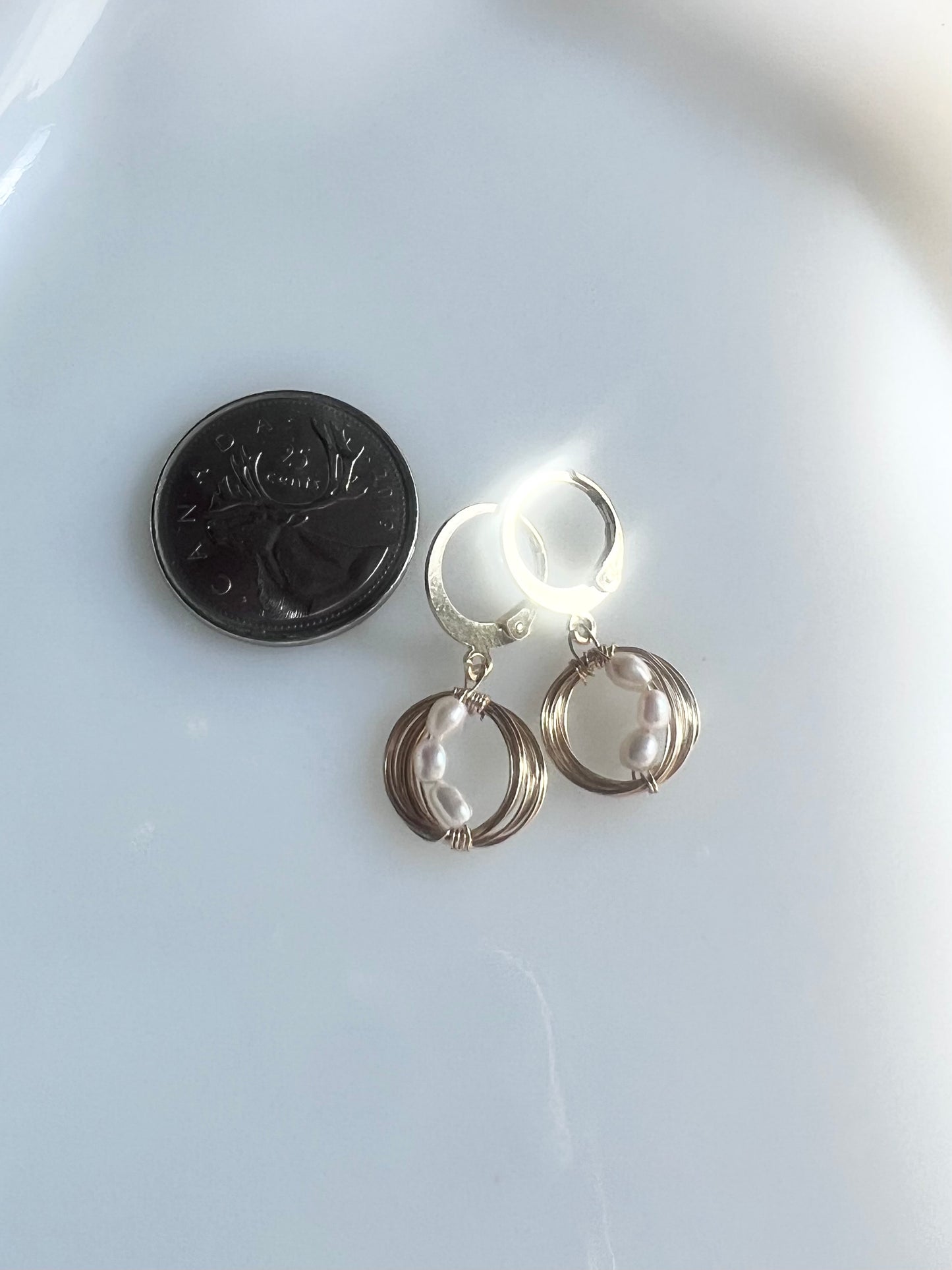 Solar Eclipse Crescent Earrings - Upcycled Fresh Water Pearls - Natural White