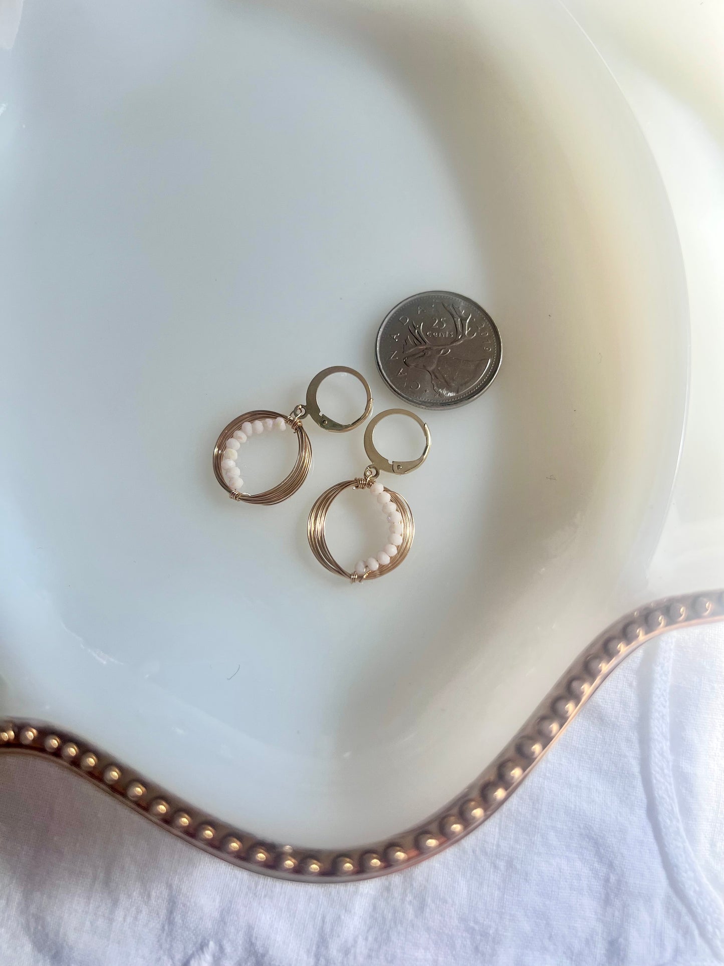Solar Eclipse Crescent Earrings - Cream Iridescent