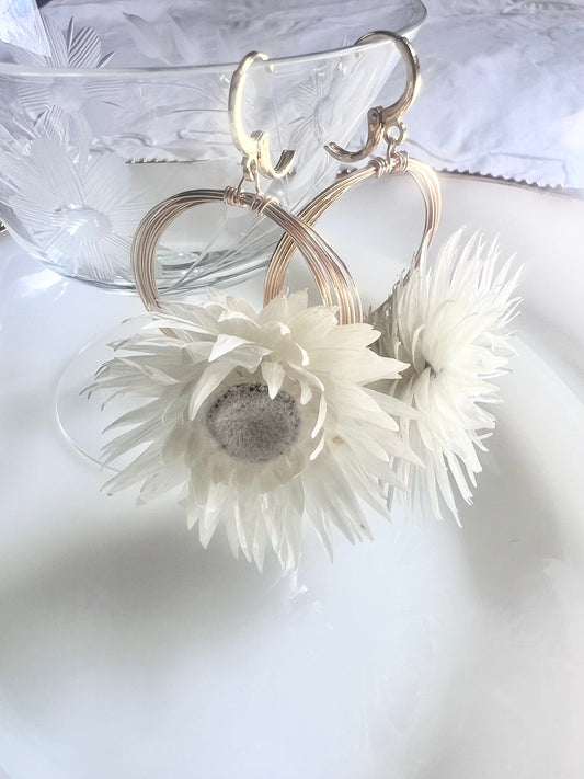 Solar Eclipse Forager Earrings - White Strawflower