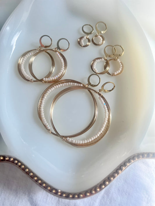 Solar Eclipse Crescent Earrings -  Cream Iridescent