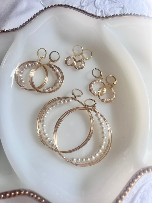 Solar Eclipse Crescent Earrings - Upcycled Fresh Water Pearls - Natural White